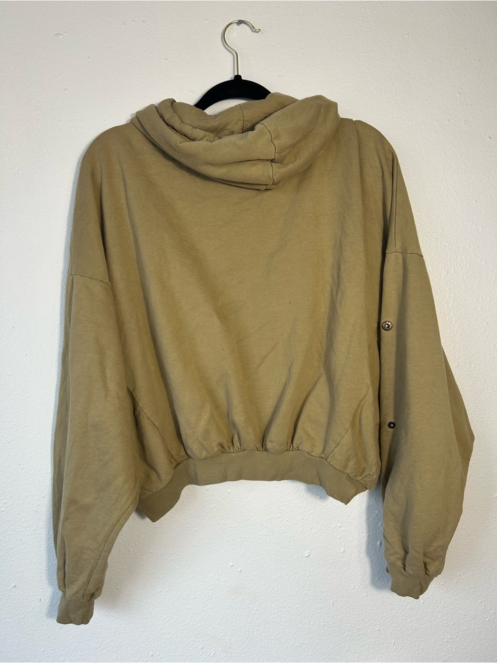 Young Fabulous & Broke Women's Cropped Hoodie S/M Tan Snap Button Sleeve YFB - Picture 7 of 7